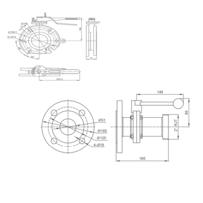 Sanbitary Aseptic Sampling Valve Flange Widdop Butterfly Valve สําหรับรถบรรทุกถังน้ํา